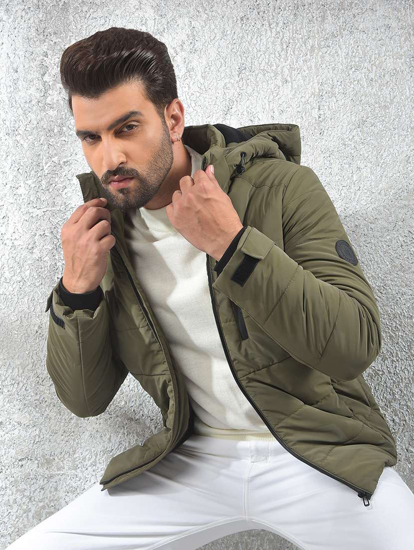 men solid long sleeve puffer jacket