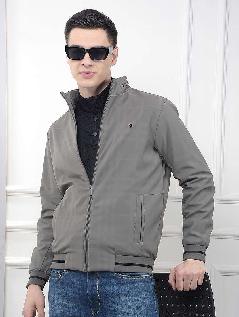 men checkered long sleeve puffer jacket