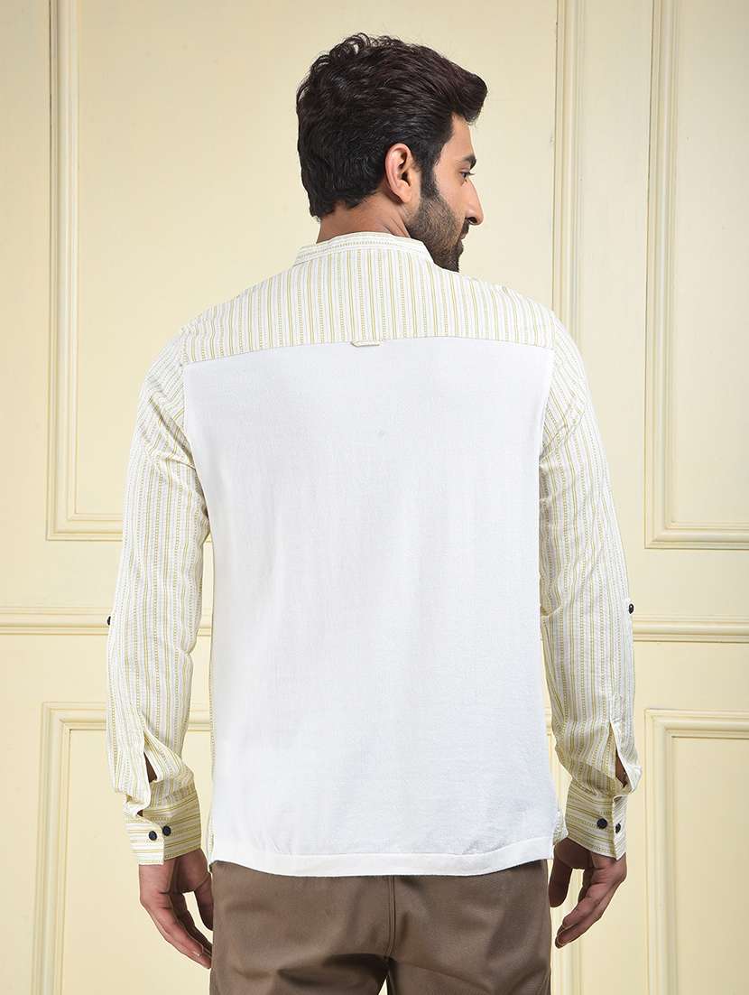 men strpied mandarin neck short kurta - 22102002 -  Standard Image - 3