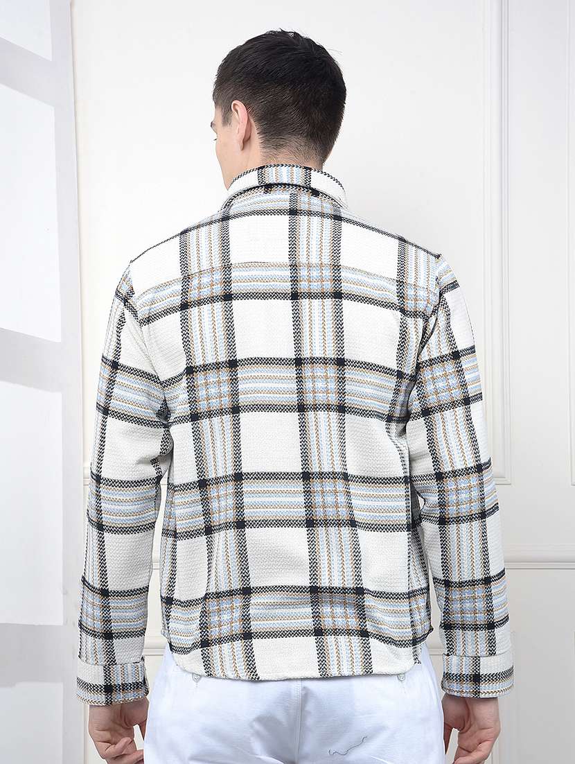 men checkered collared long sleeve shacket - 22102004 -  Standard Image - 3