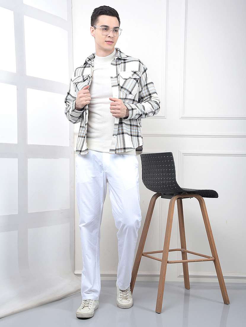 men checkered collared long sleeve shacket - 22102004 -  Standard Image - 5