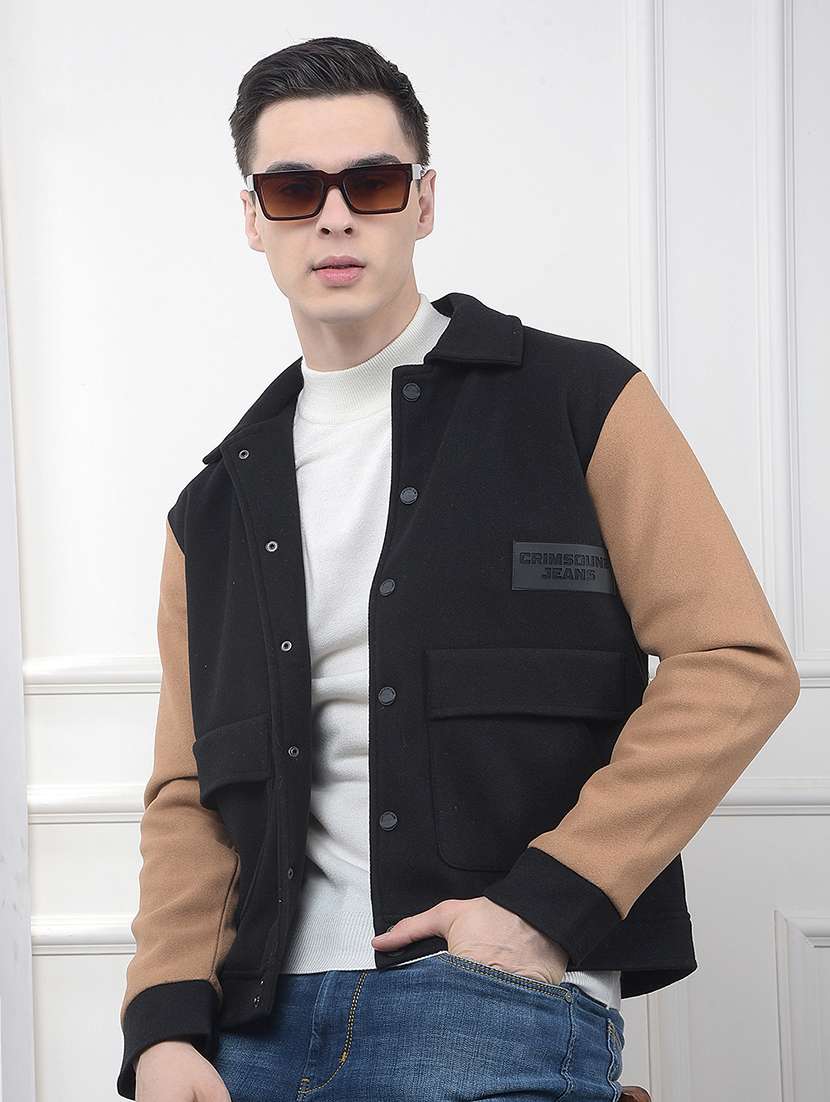 men color block long sleeve regular fit shacket