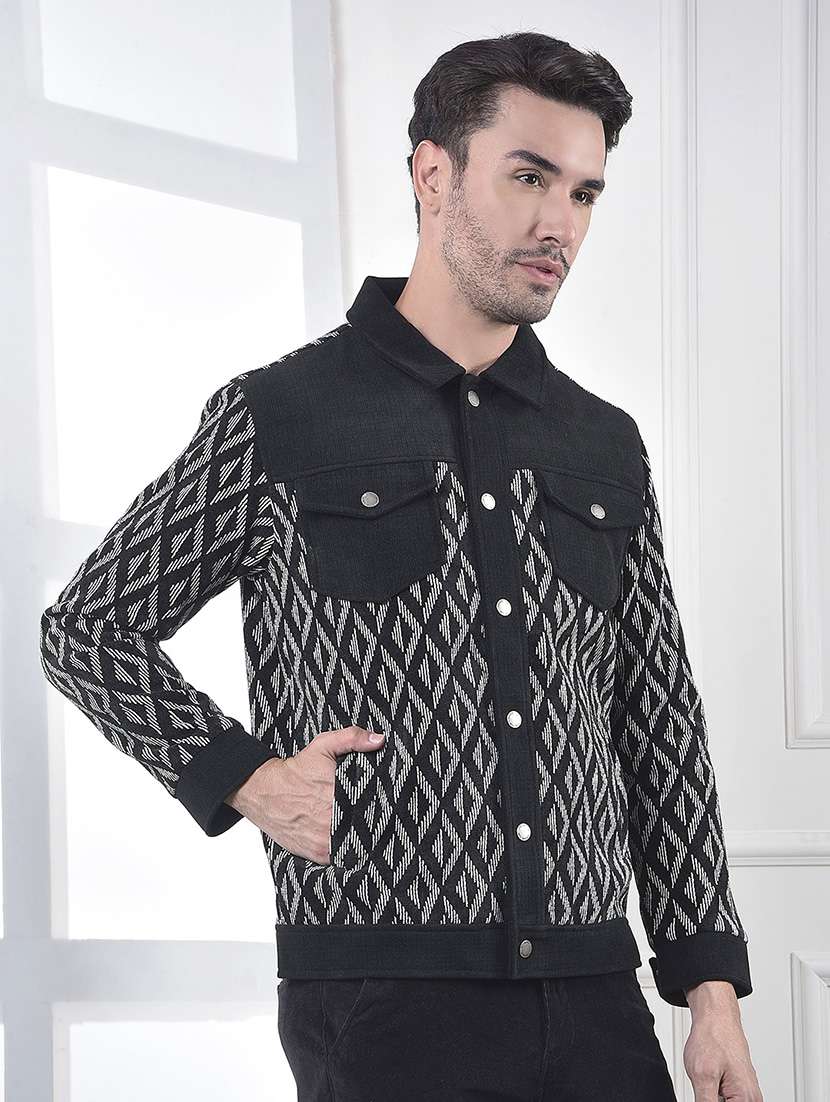 men self design long sleeve regular fit shacket