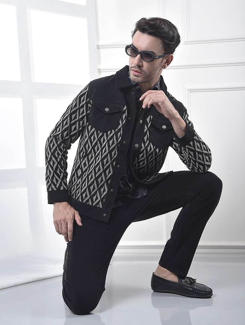 men self design long sleeve regular fit shacket - 22102009 -  Standard Image - 3