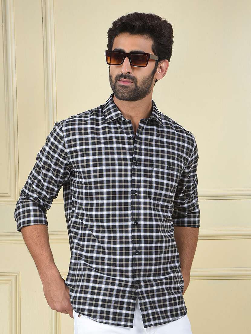men checkered long sleeve regular fit casual shirt