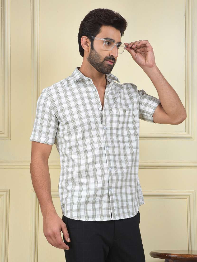 men checkered short sleeve slim fit casual shirt