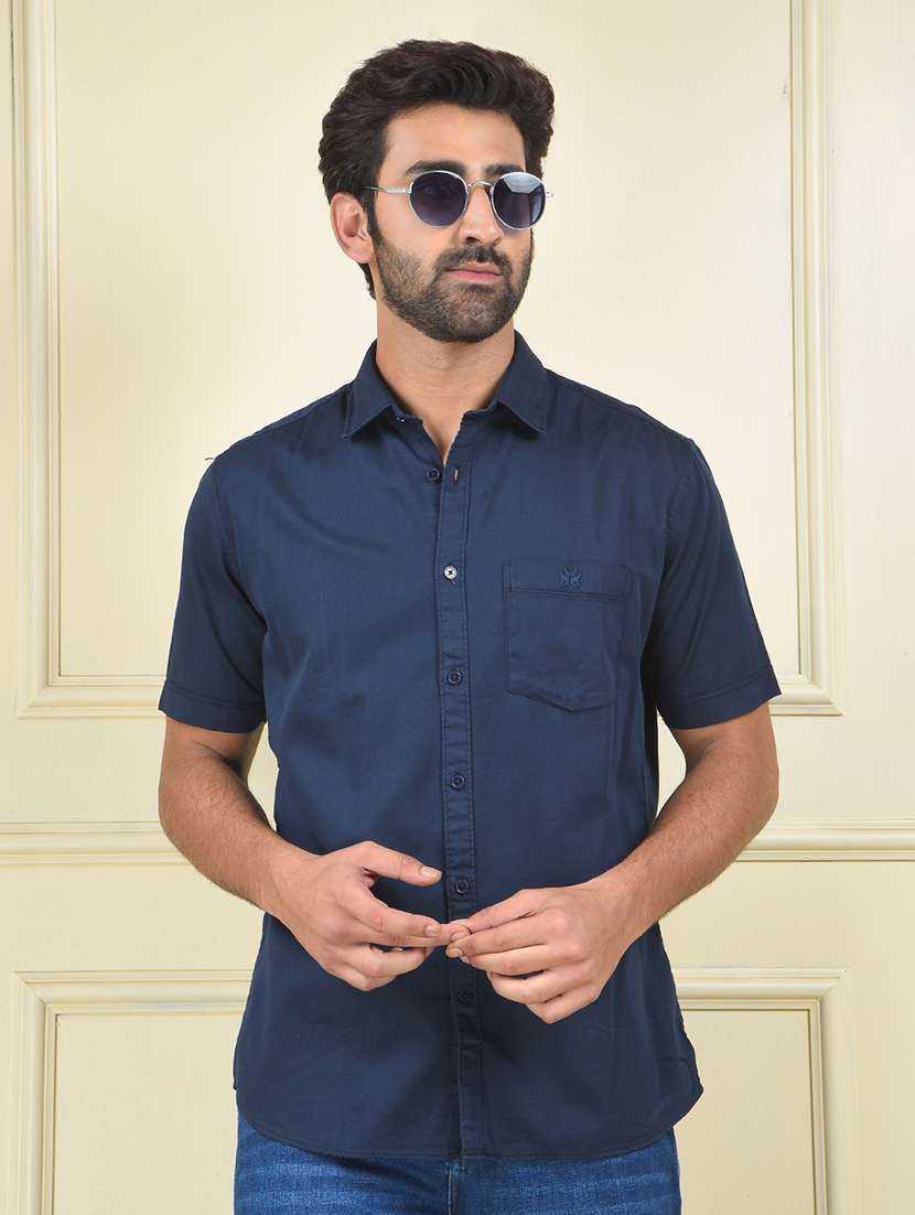 men solid short sleeve slim fit casual shirt