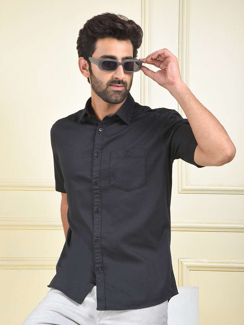 men solid short sleeve slim fit casual shirt