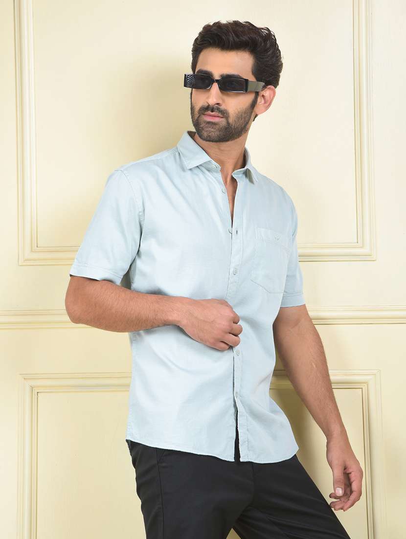 men solid short sleeve slim fit casual shirt