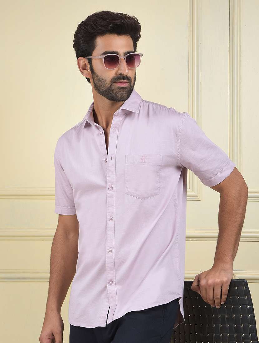 men solid short sleeve slim fit casual shirt