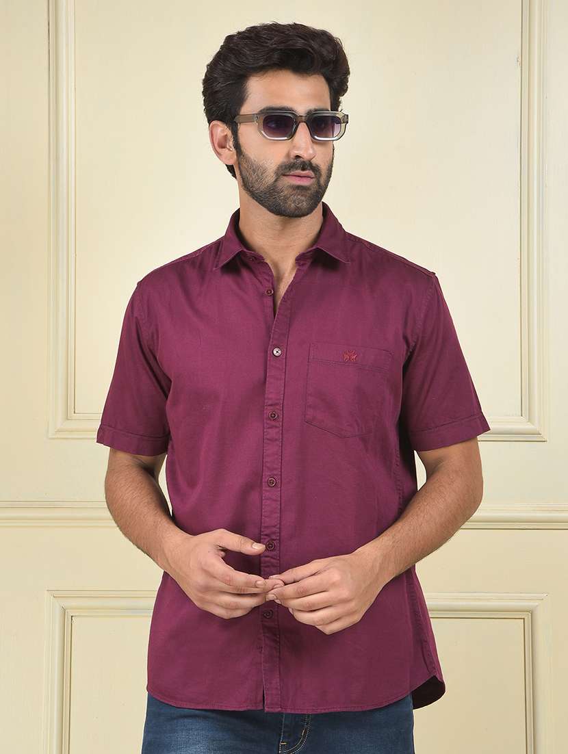 men solid short sleeve slim fit casual shirt