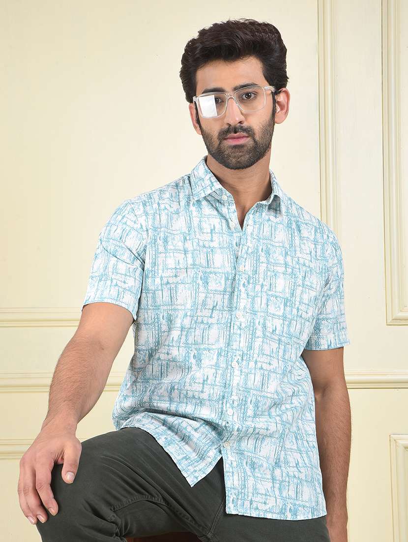 men printed short sleeve slim fit casual shirt