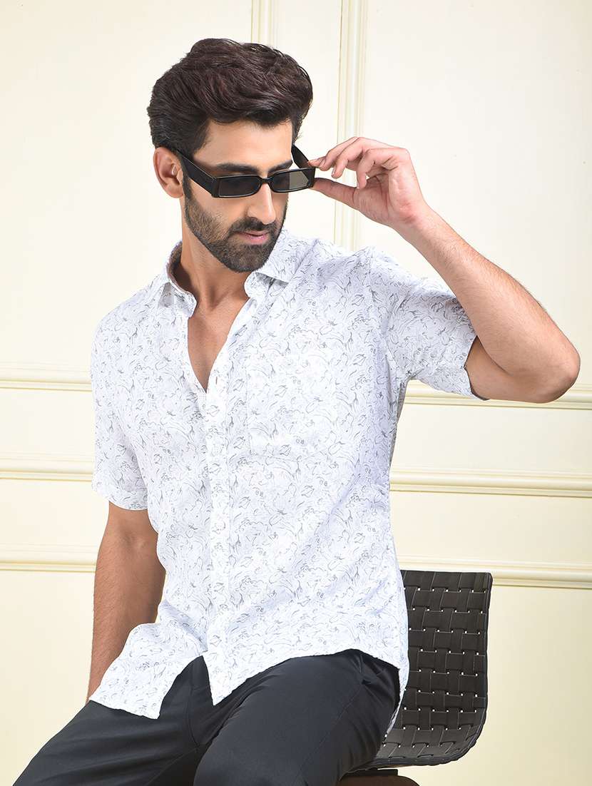 men printed short sleeve slim fit casual shirt