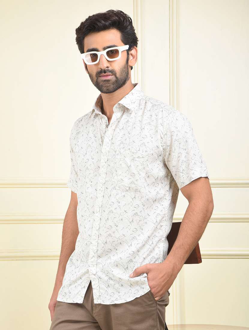 men printed short sleeve slim fit casual shirt