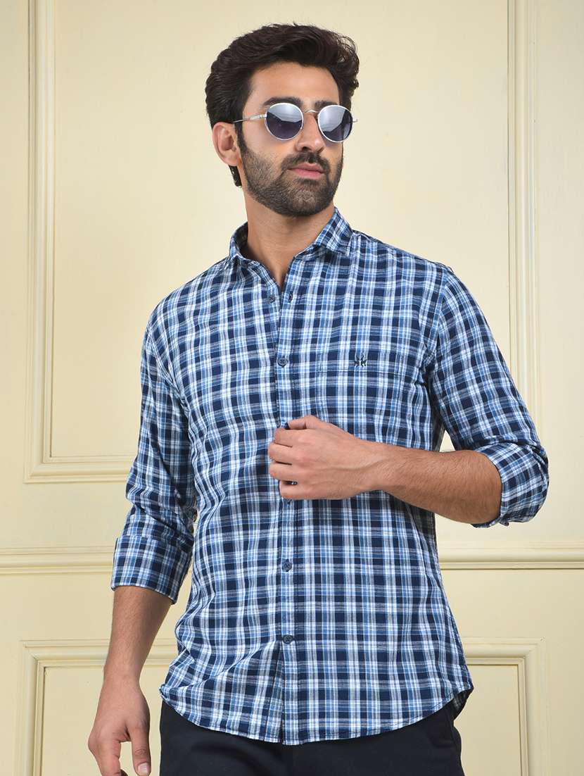 men checkered long sleeve regular fit casual shirt