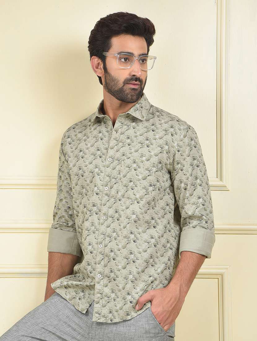 men floral printed long sleeve regular fit casual shirt