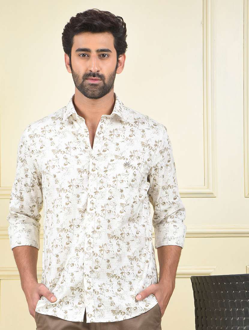 men floral printed long sleeve regular fit casual shirt