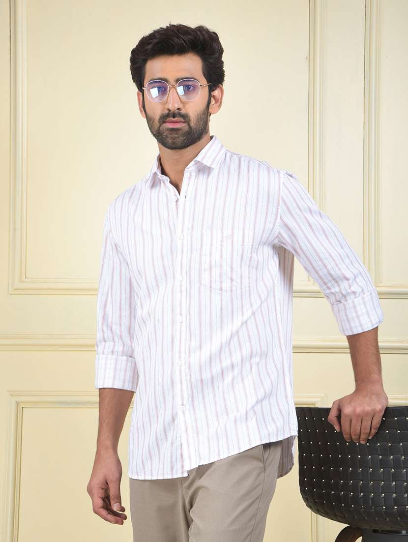 men striped long sleeve regular fit casual shirt