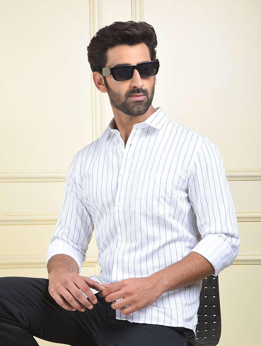 men striped long sleeve regular fit casual shirt