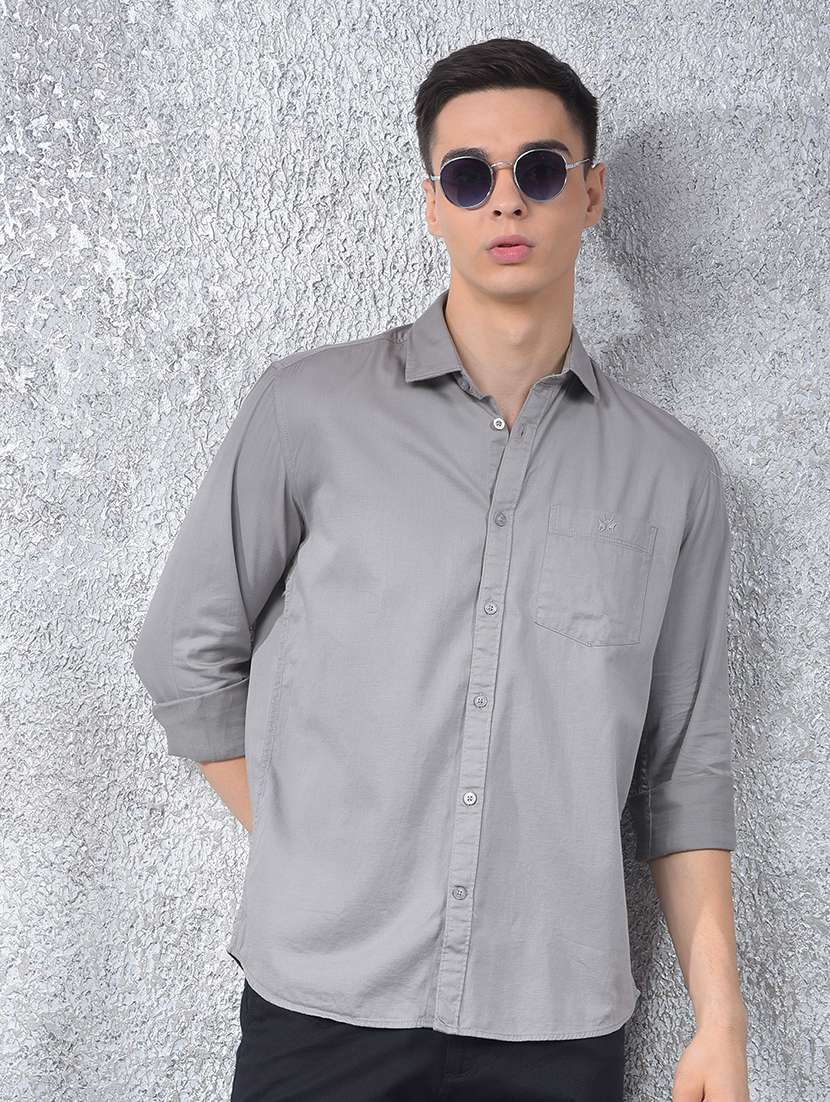 men solid long sleeve regular fit casual shirt