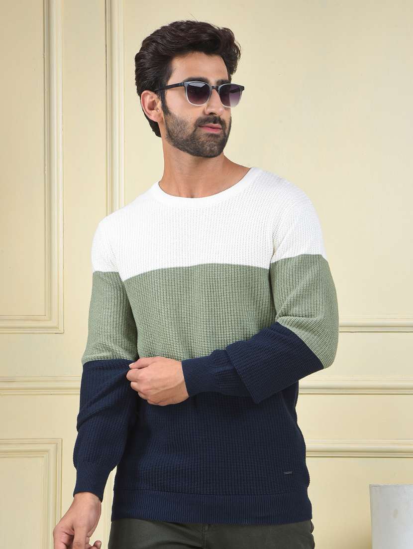 men color blocked long sleeve pullover