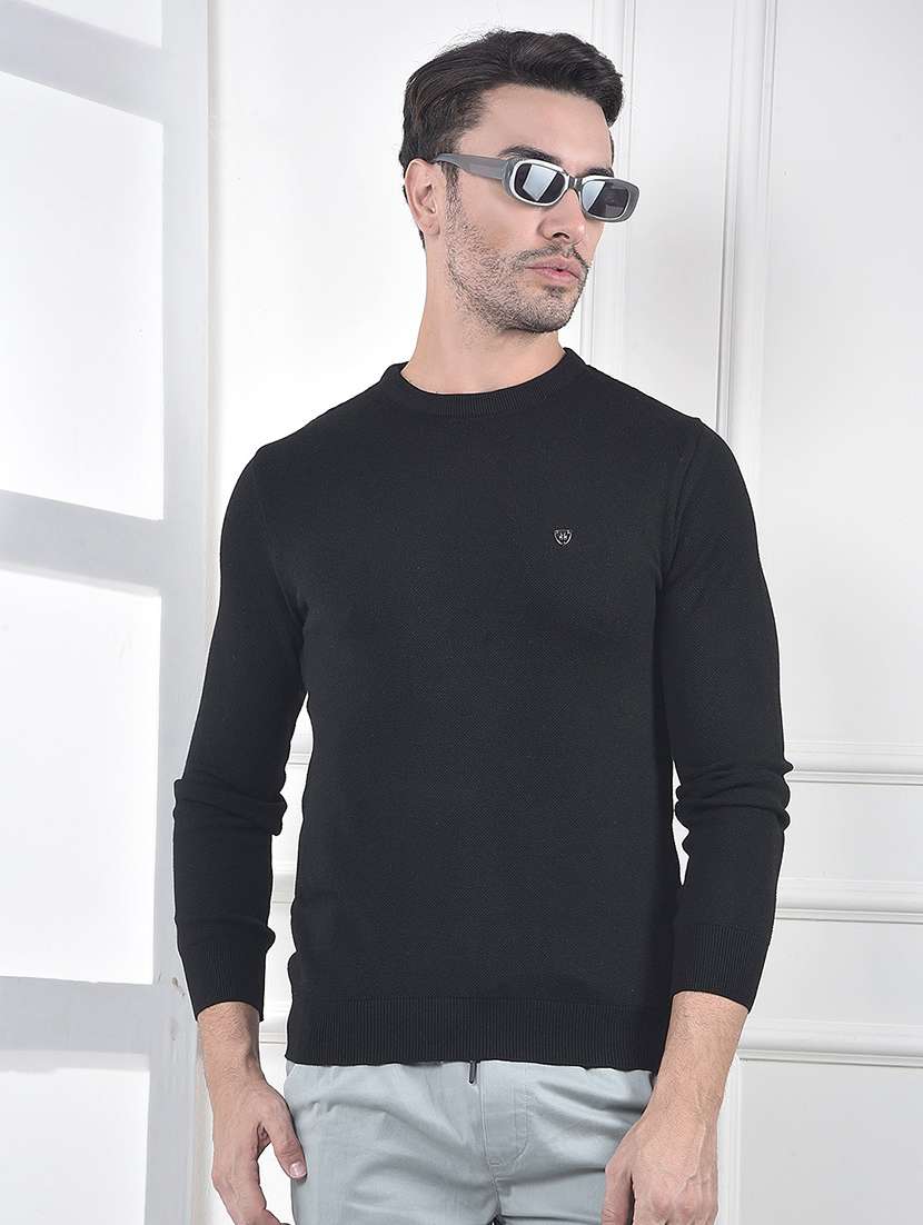 men solid long sleeve pullover