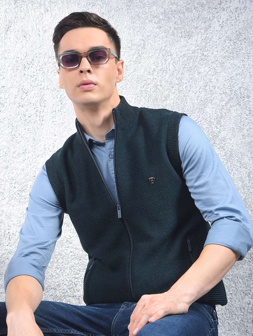 men solid sleeveless regular fit cardigan
