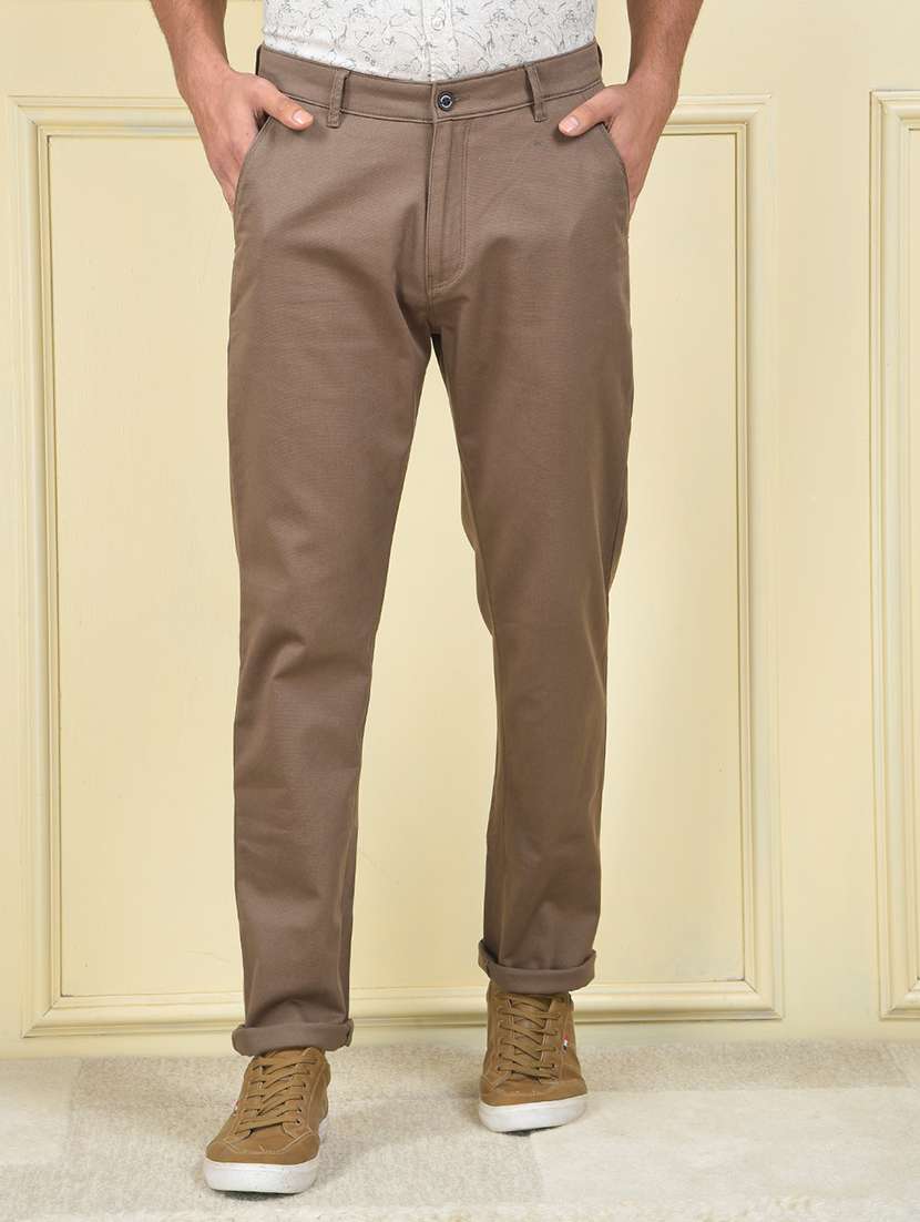 men solid mid rise flat front chinos trouser