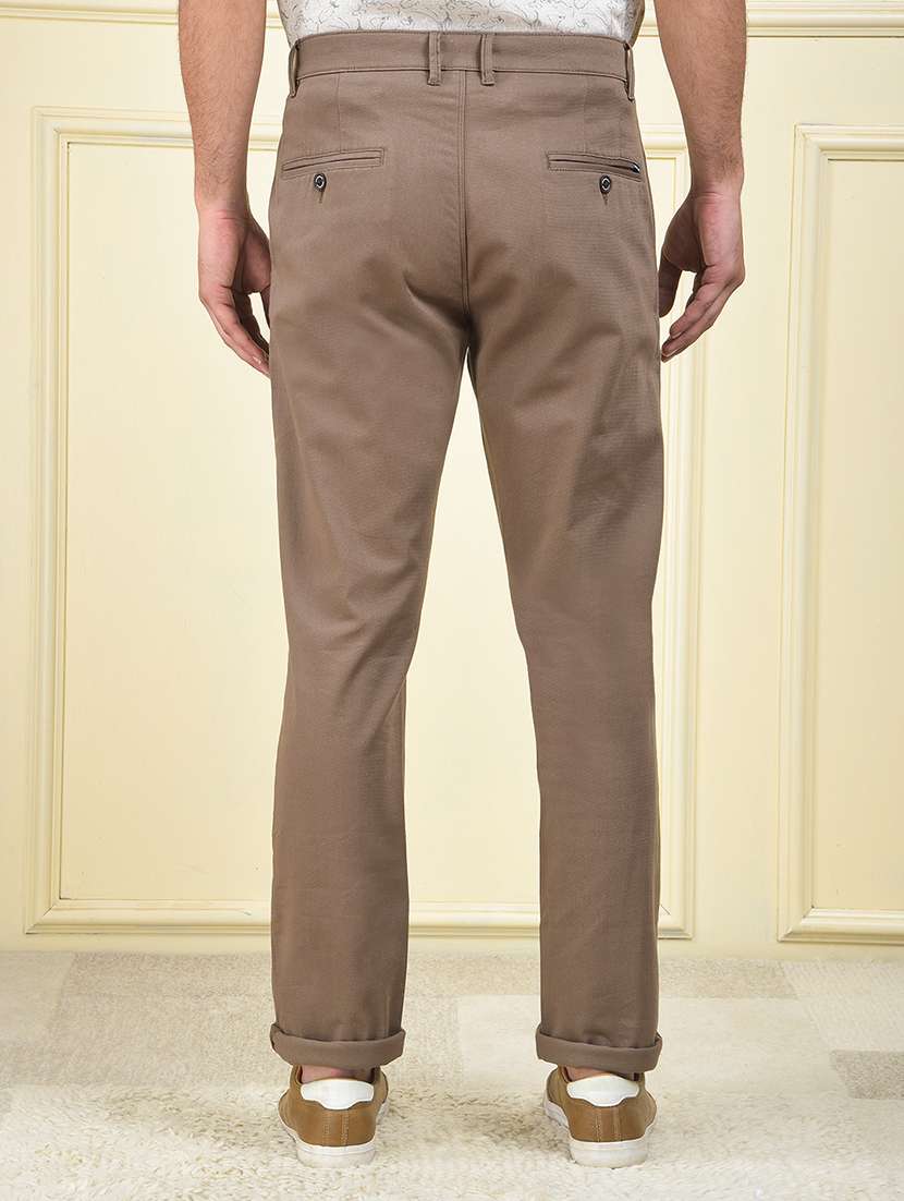 men solid mid rise flat front chinos trouser - 22102114 -  Standard Image - 3