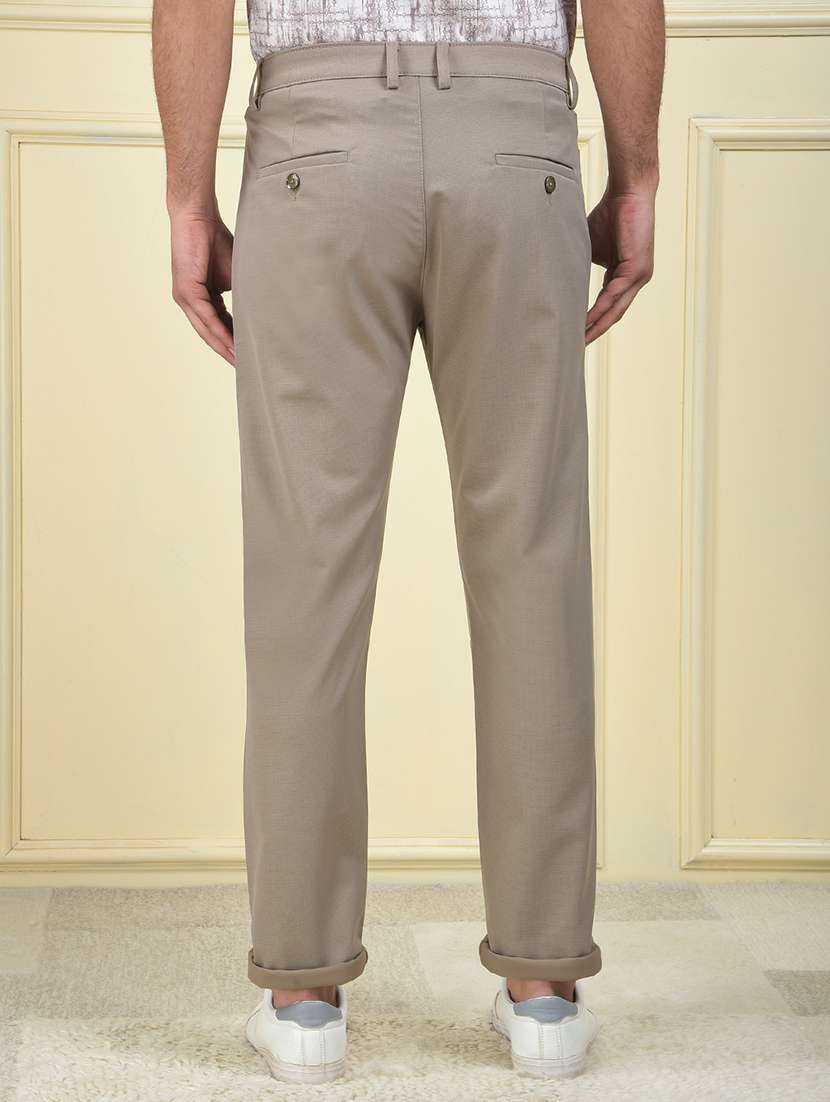 men solid mid rise flat front chinos trouser - 22102117 -  Standard Image - 3