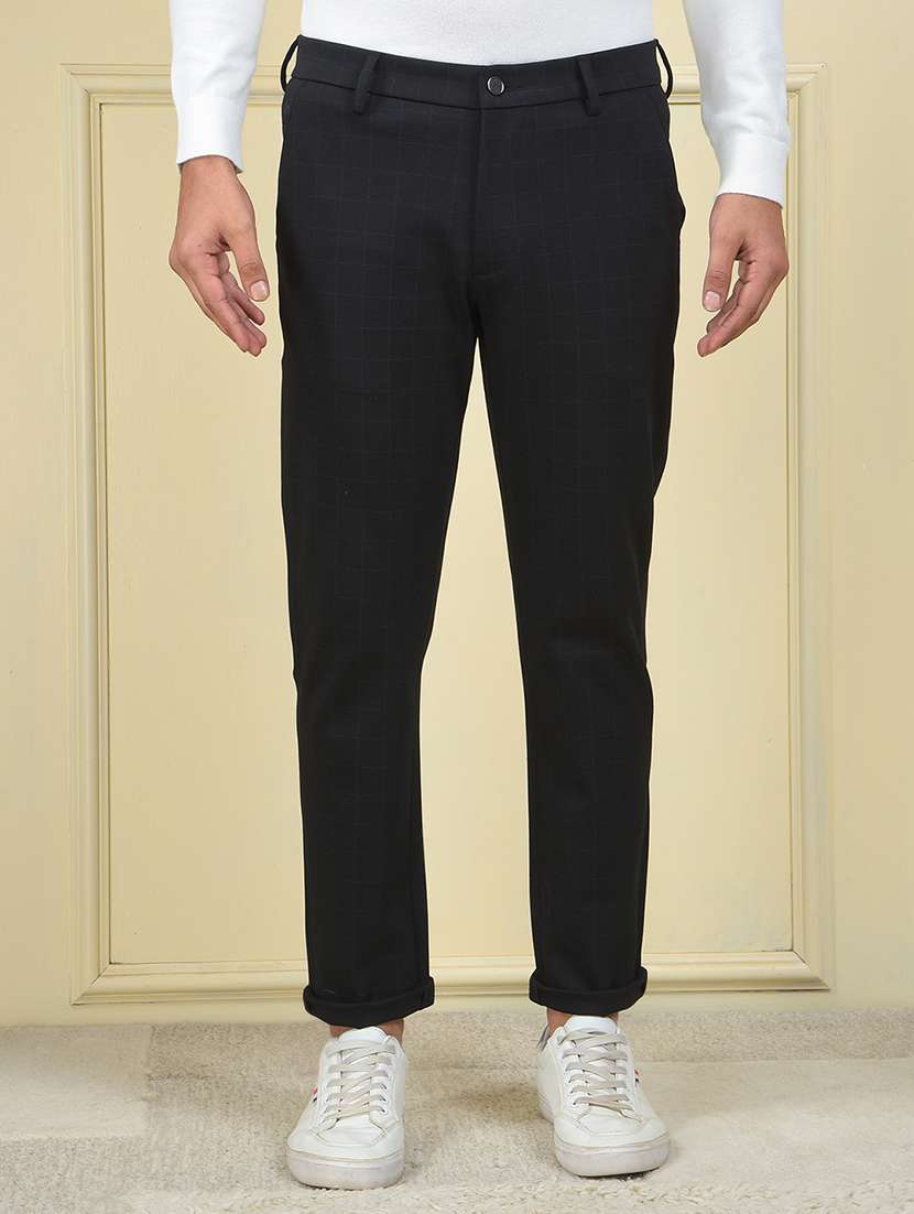 men checkered mid rise flat front chinos trouser