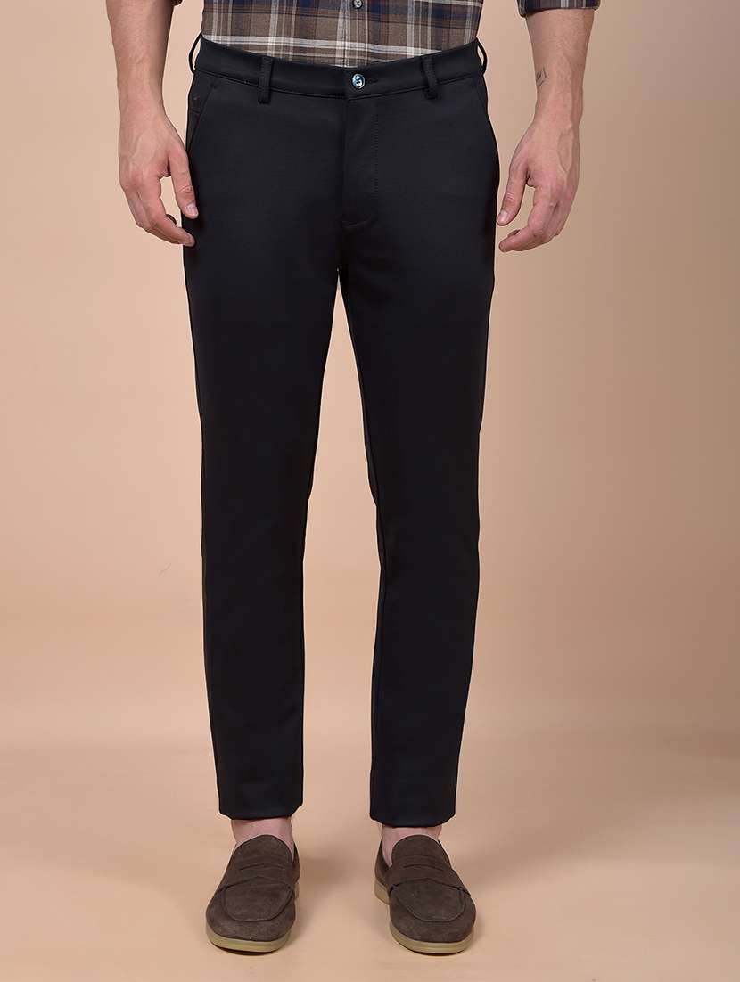 men solid mid rise flat front chinos trouser