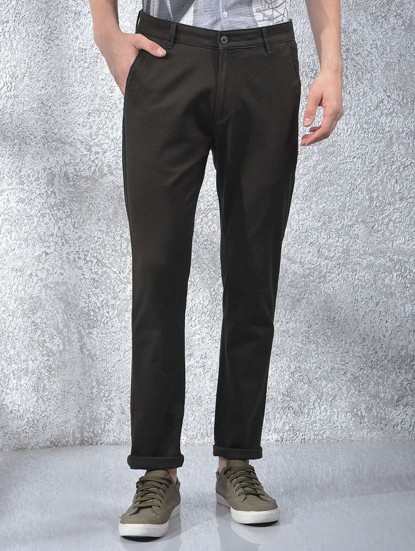 men solid mid rise flat front chinos trouser