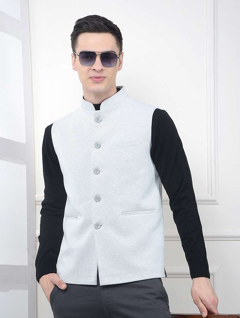 men self design mandarin neck regular fit nehru jacket