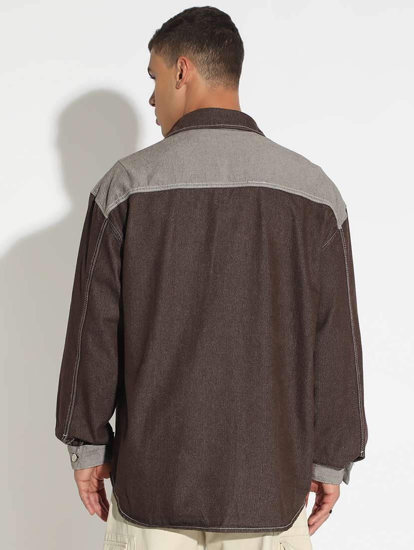 men color block long sleeve shacket - 22102137 -  Standard Image - 3