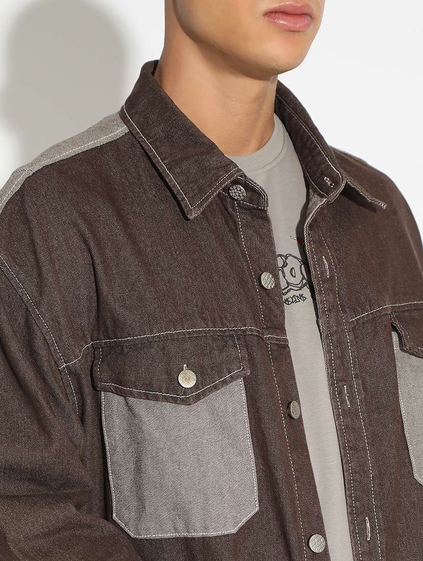 men color block long sleeve shacket - 22102137 -  Standard Image - 5