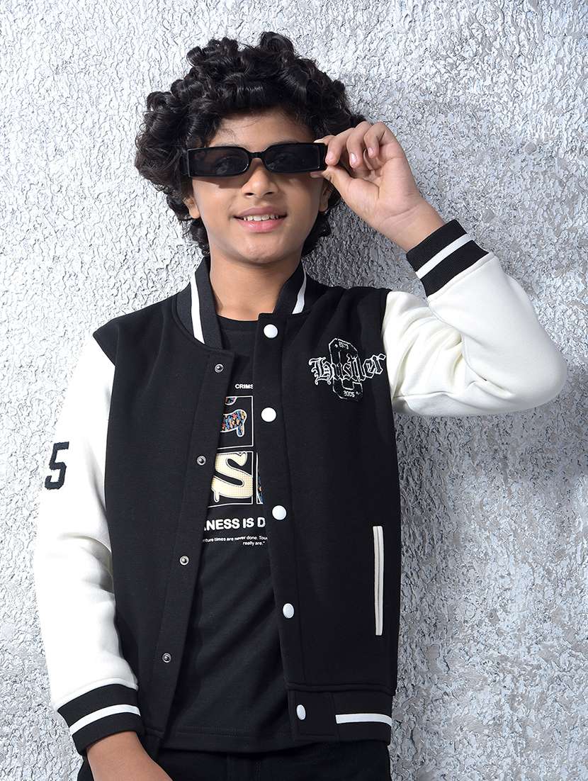 boys colour block cotton blend varsity jackets