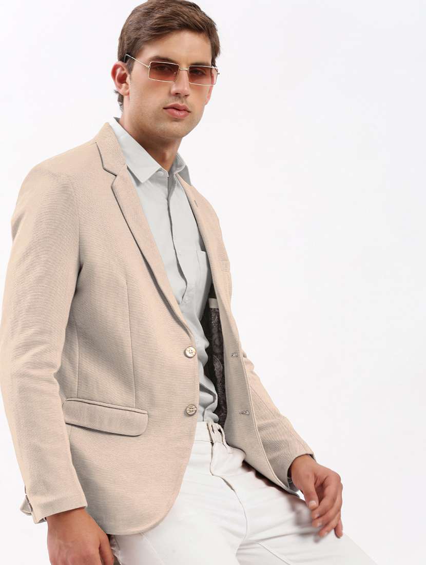 men solid lapel collar single breasted casual blazer