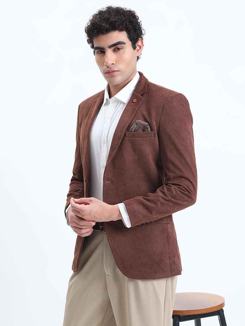 men solid lapel collar single breasted casual blazer