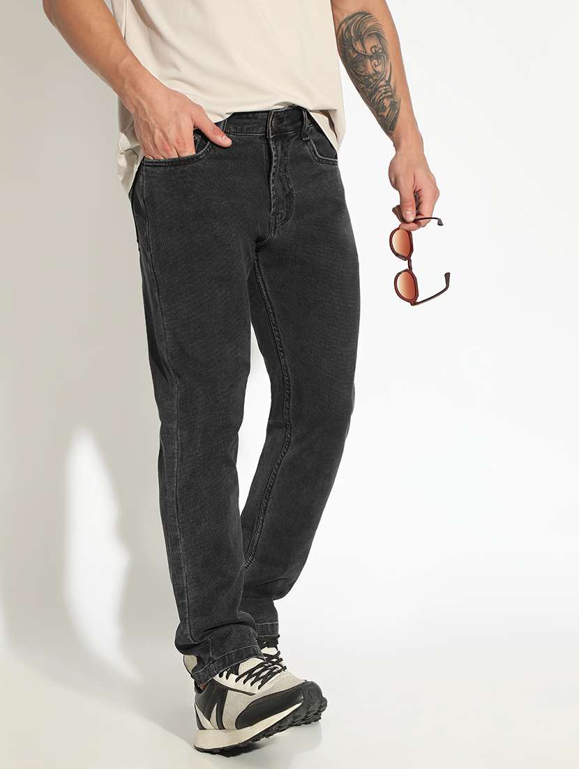 men plain low rise full length jeans