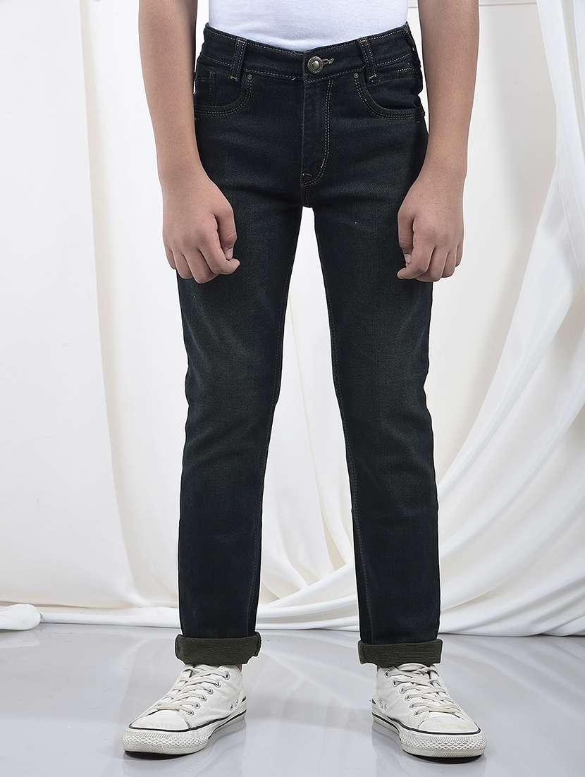 boys solid mid rise slim fit jean