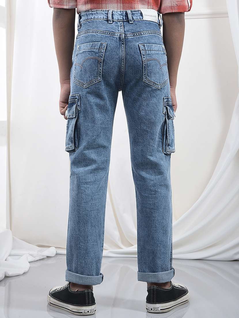 boys solid mid rise slim fit cargo - 22102203 -  Standard Image - 3