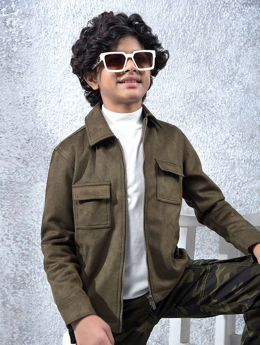 boys solid collared long sleeve shacket