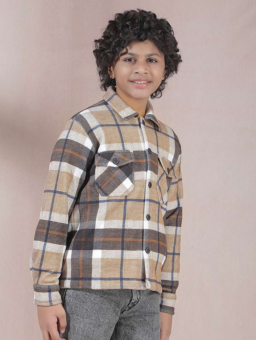 boys checkered collared long sleeve shacket - 22102206 -  Standard Image - 3