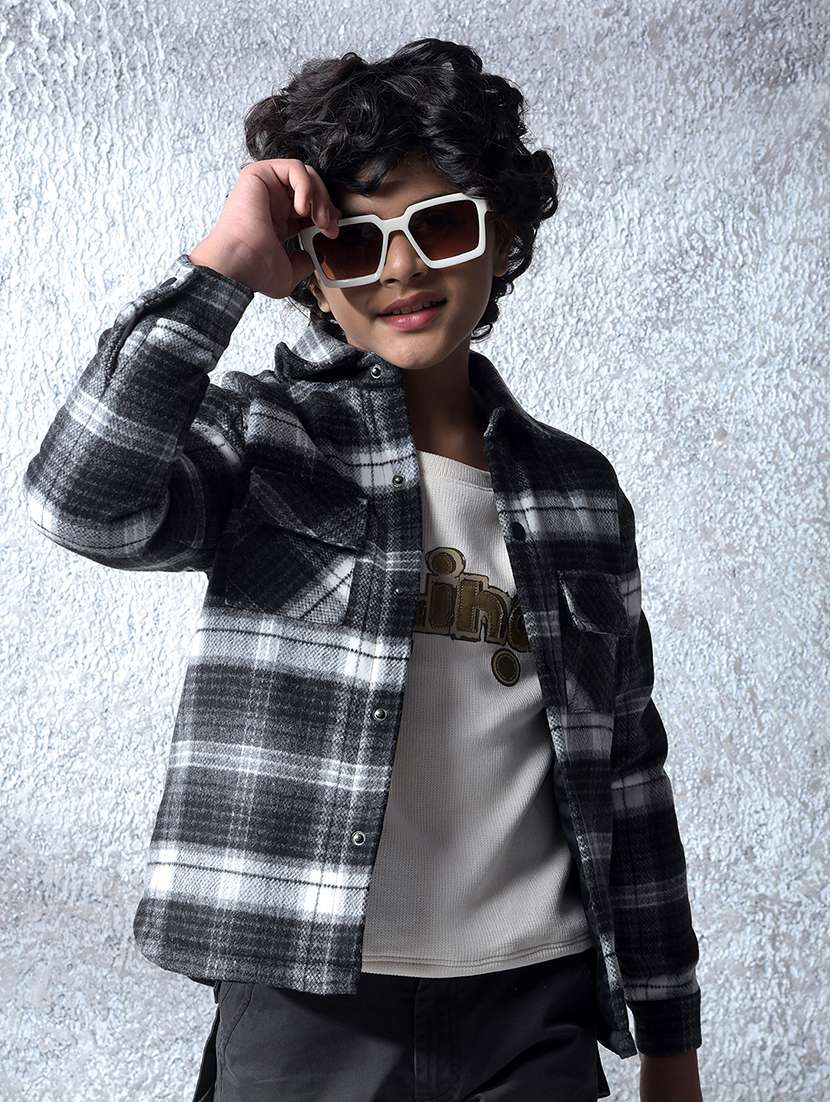 boys checkered long sleeve shacket