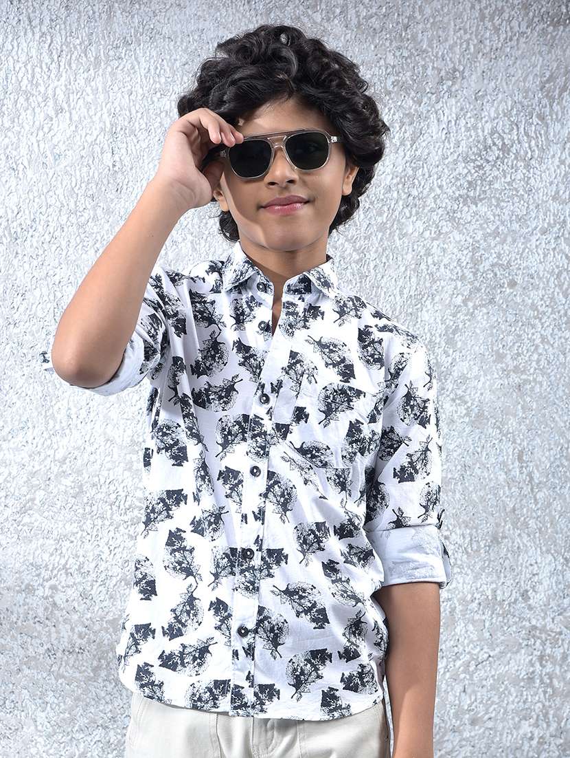 boys printed collared long sleeve shirt