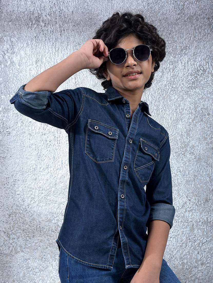 boys collared long sleeve regular fit denim shirt
