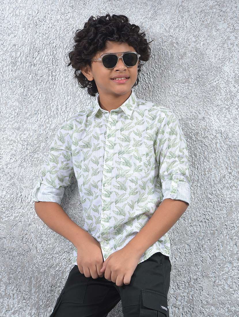 boys printed collared long sleeve shirt