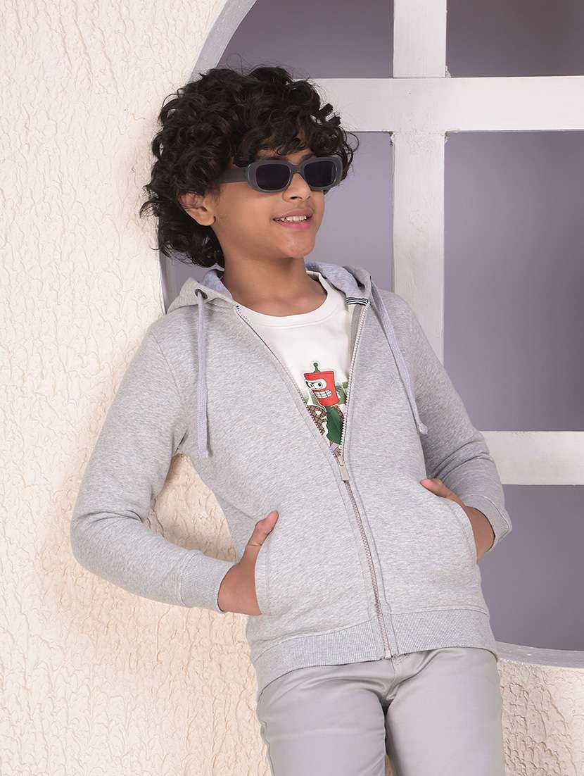 boys solid long sleeve hooded sweatshirt