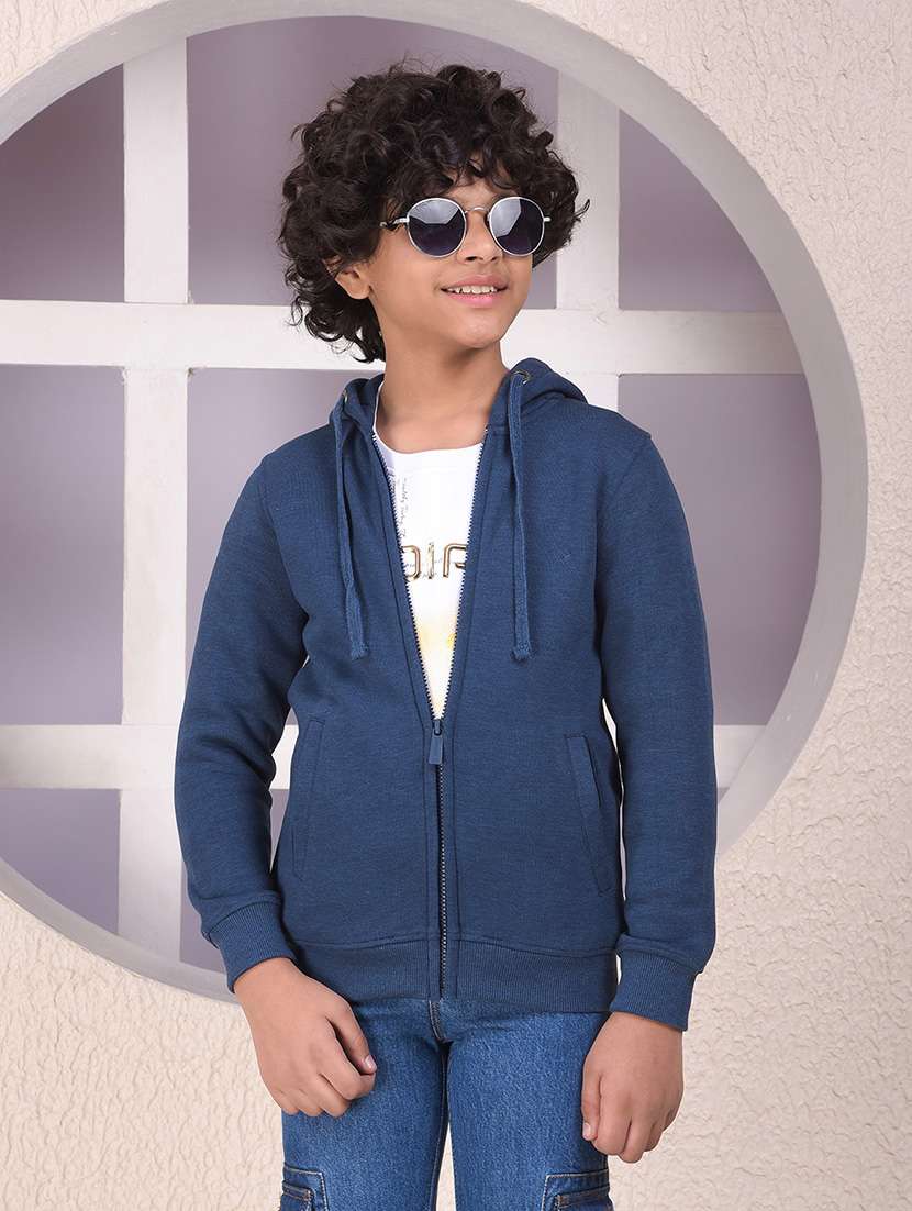 boys solid long sleeve hooded sweatshirt